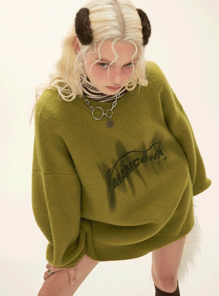 loose rubber bottom print sweater