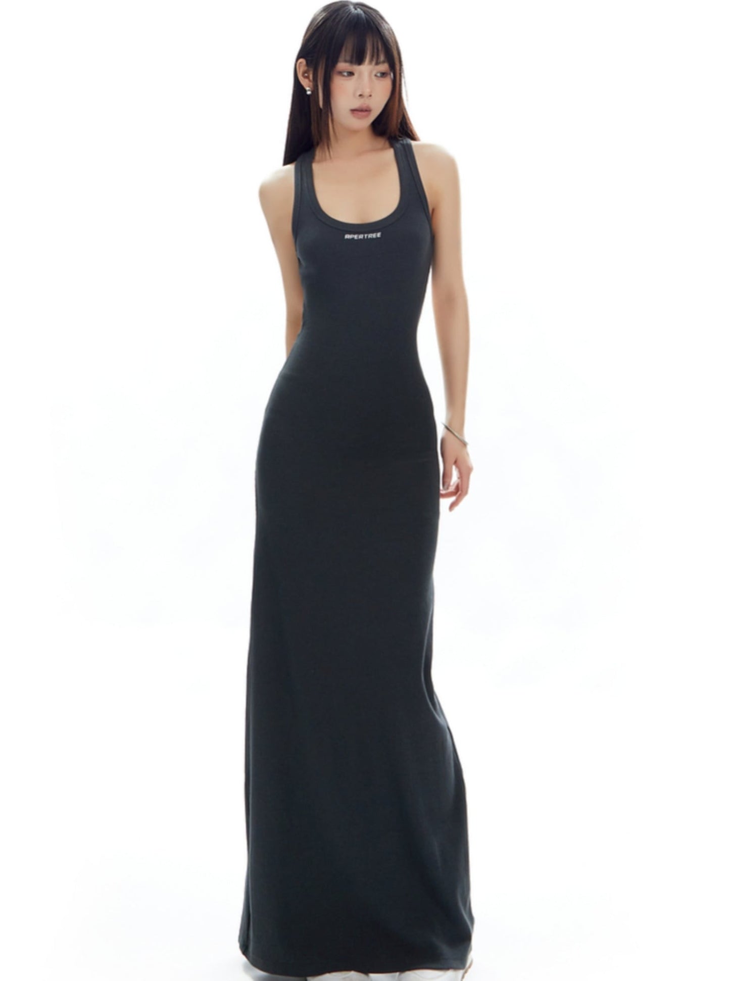 French U-Neck Knitted Maxi Dress