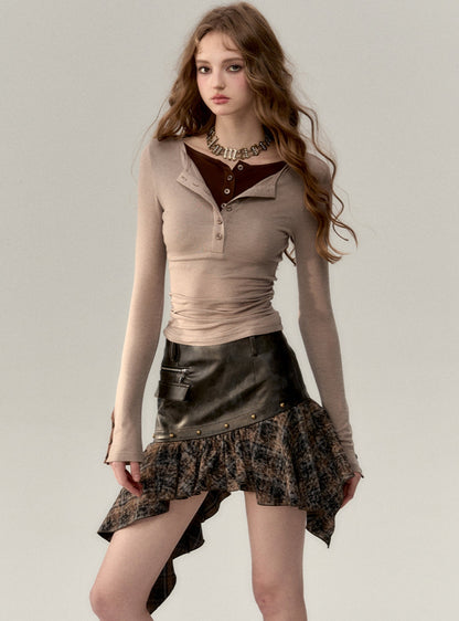 Irregular pu leather skirt