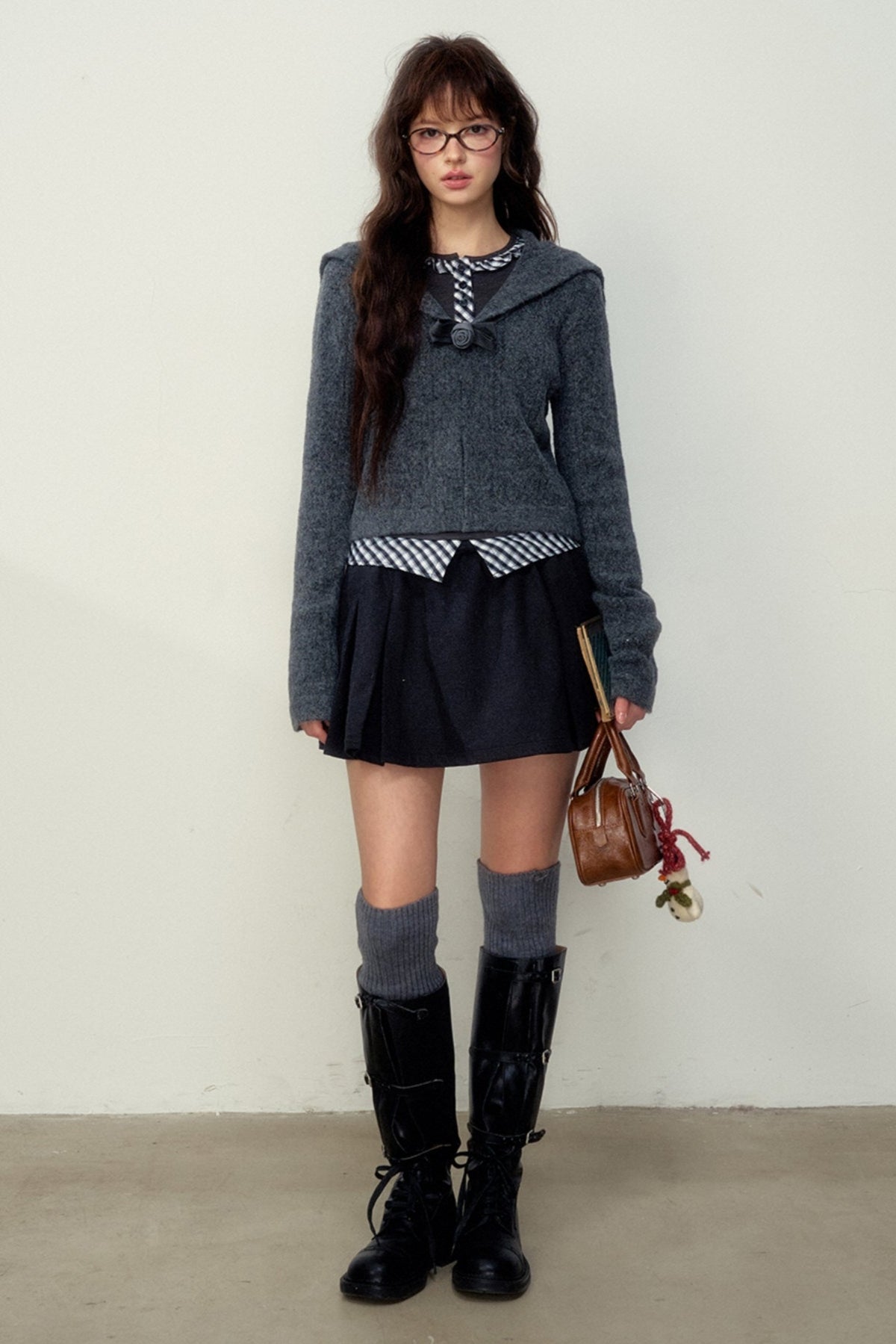 Navy Collar Knitted Cardigan