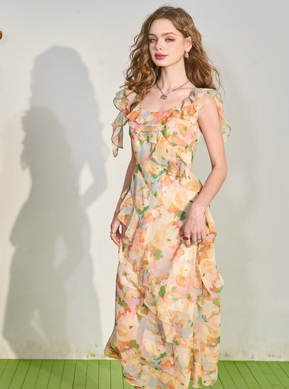 Temperament Floral Silk Dress