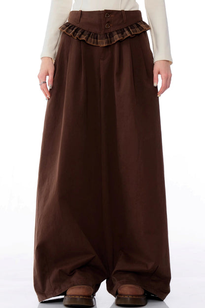 Lace Trim High Waist Wide Leg Pants