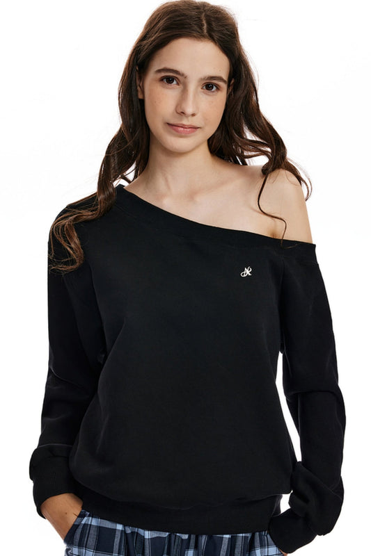 Loose Fit Slant Neck Sweatshirt