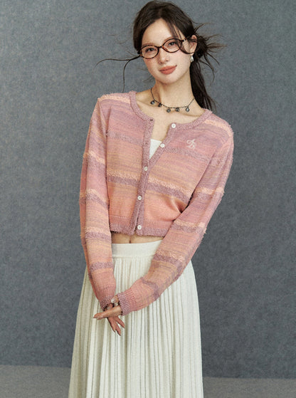 Stitching gradient cardigan waist short sweater