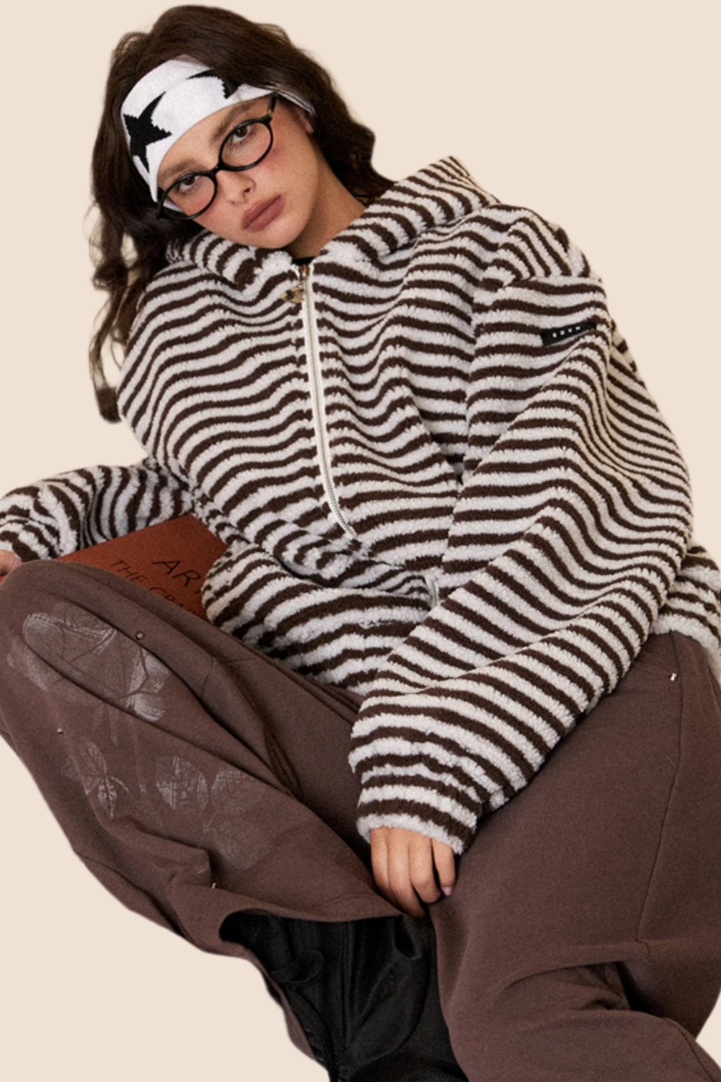 EZEK American retro striped hooded thickened cotton jacket for women in autumn and winter new loose short trendy brand cotton jacket