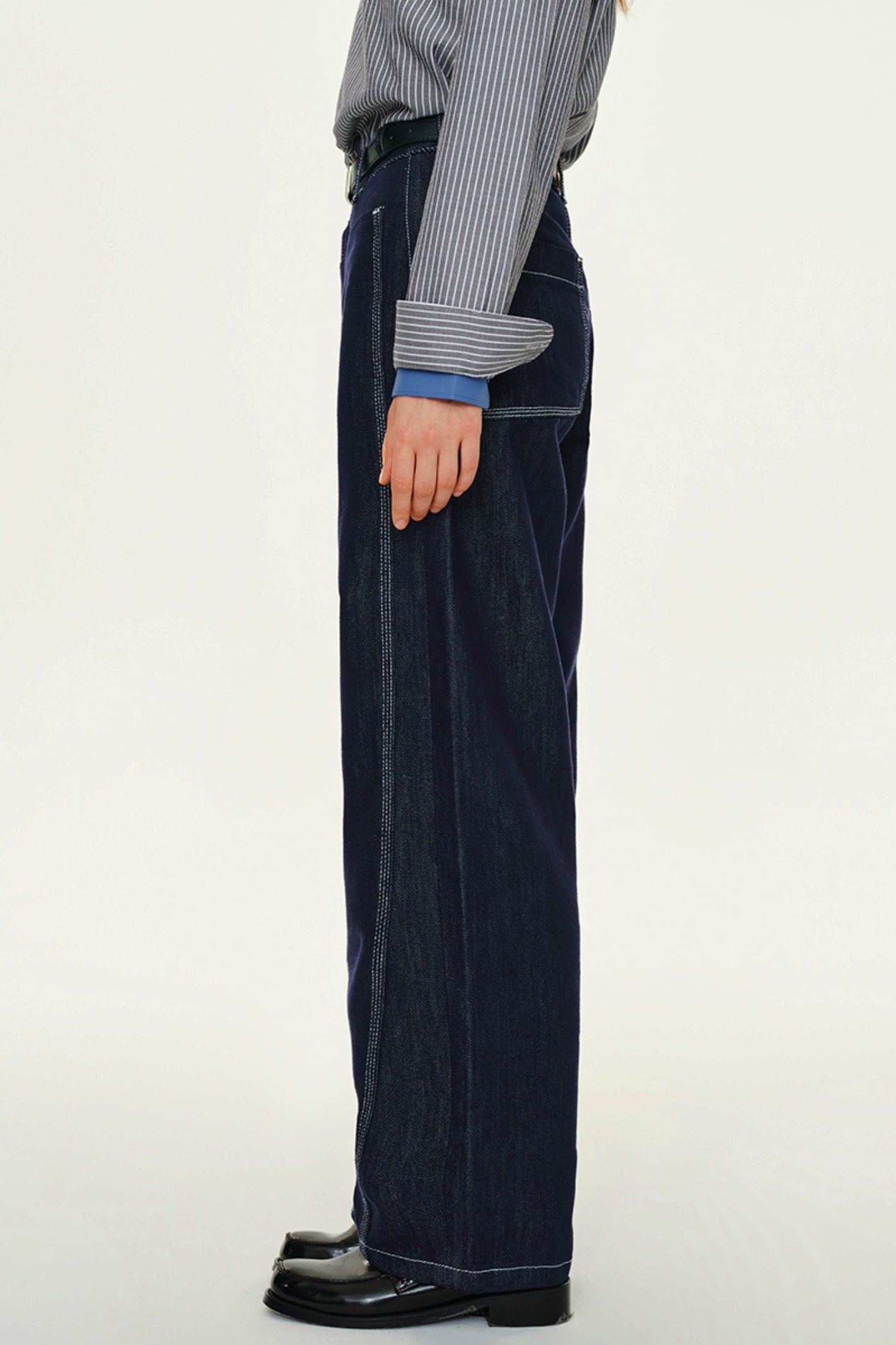 Blue Lyocell Strait-Leg Trousers