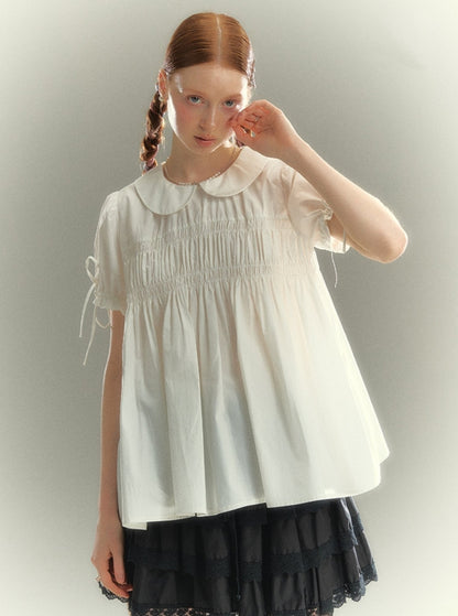 Cotton Lace-up Short Sleeve Shirt
