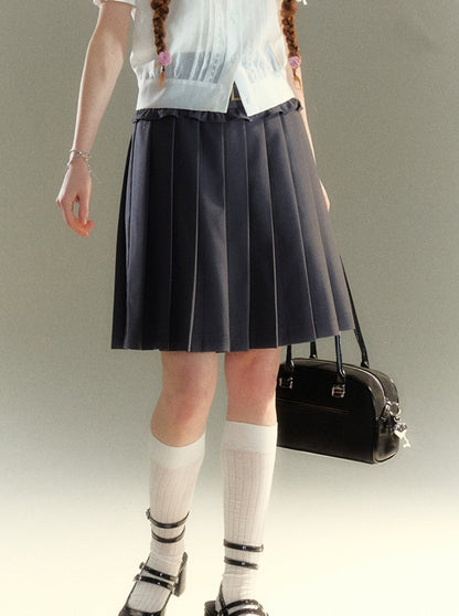 American Double Belt Pleated Skirt