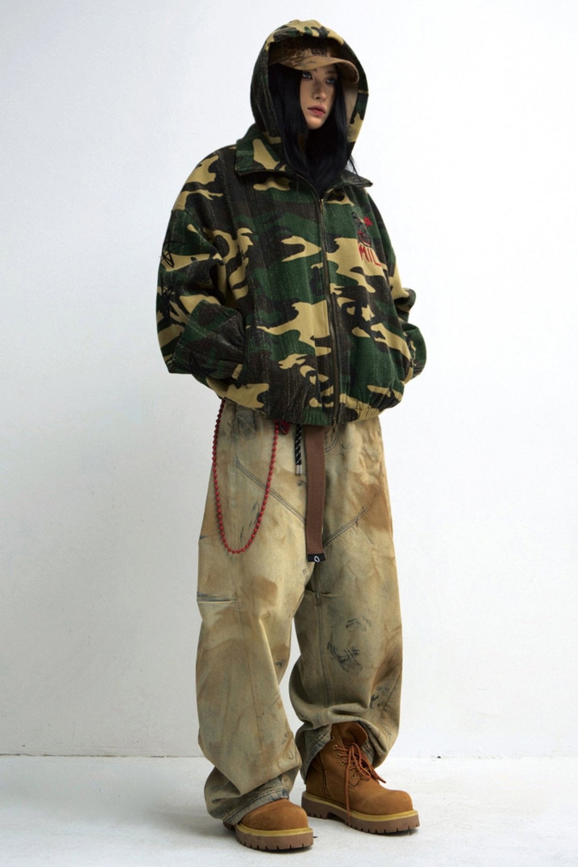 Punk Camouflage Tree Scratch Hooded Jacket