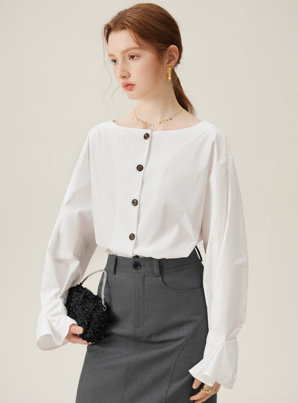 Straight Neck White Cotton Top