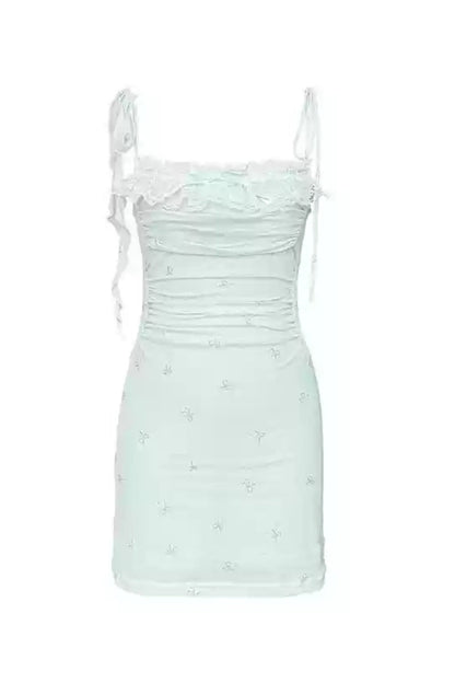 Bow Print Lace Mesh Sundress