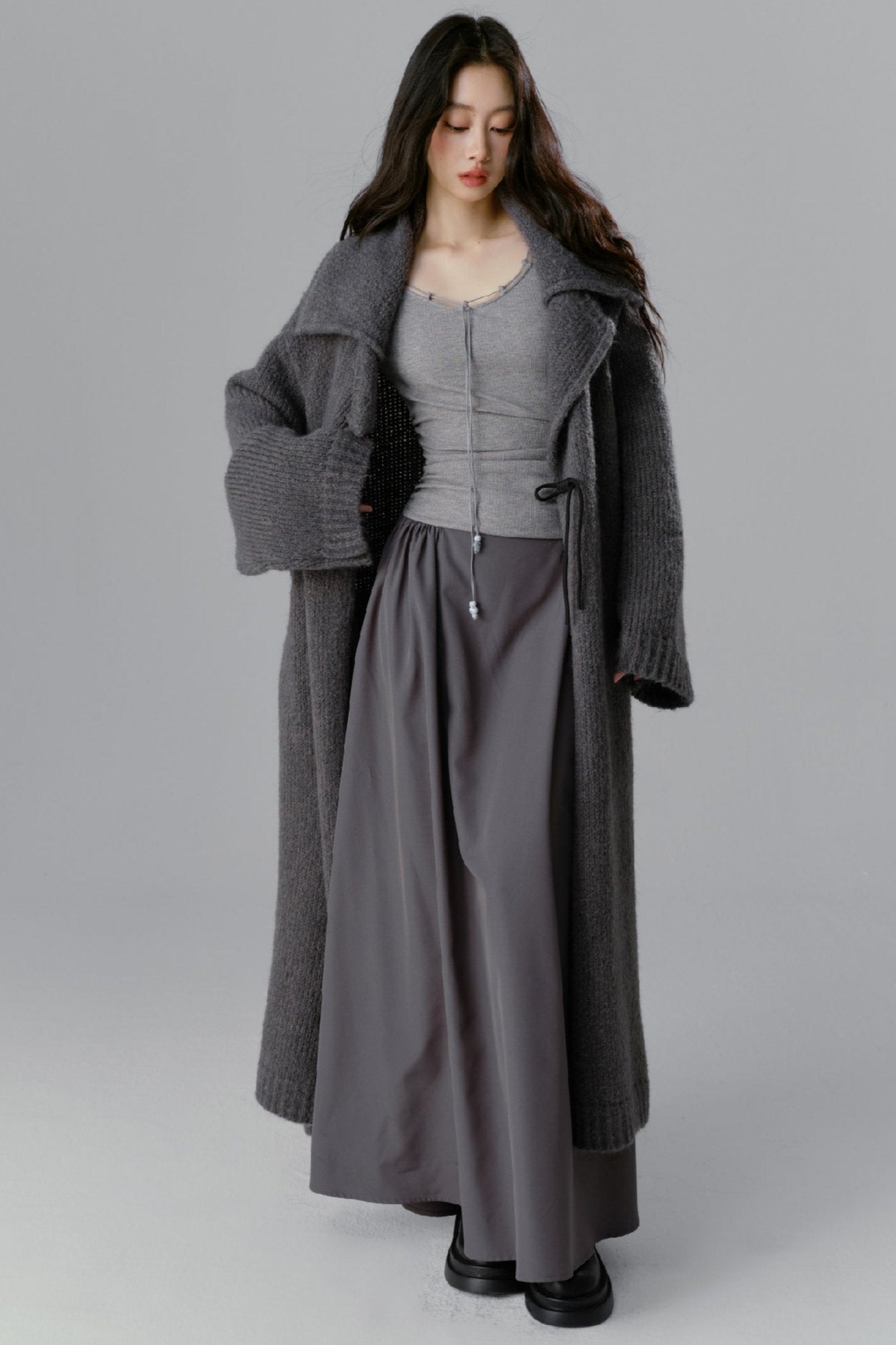 Wool Lapel Long Cardigan Jacket