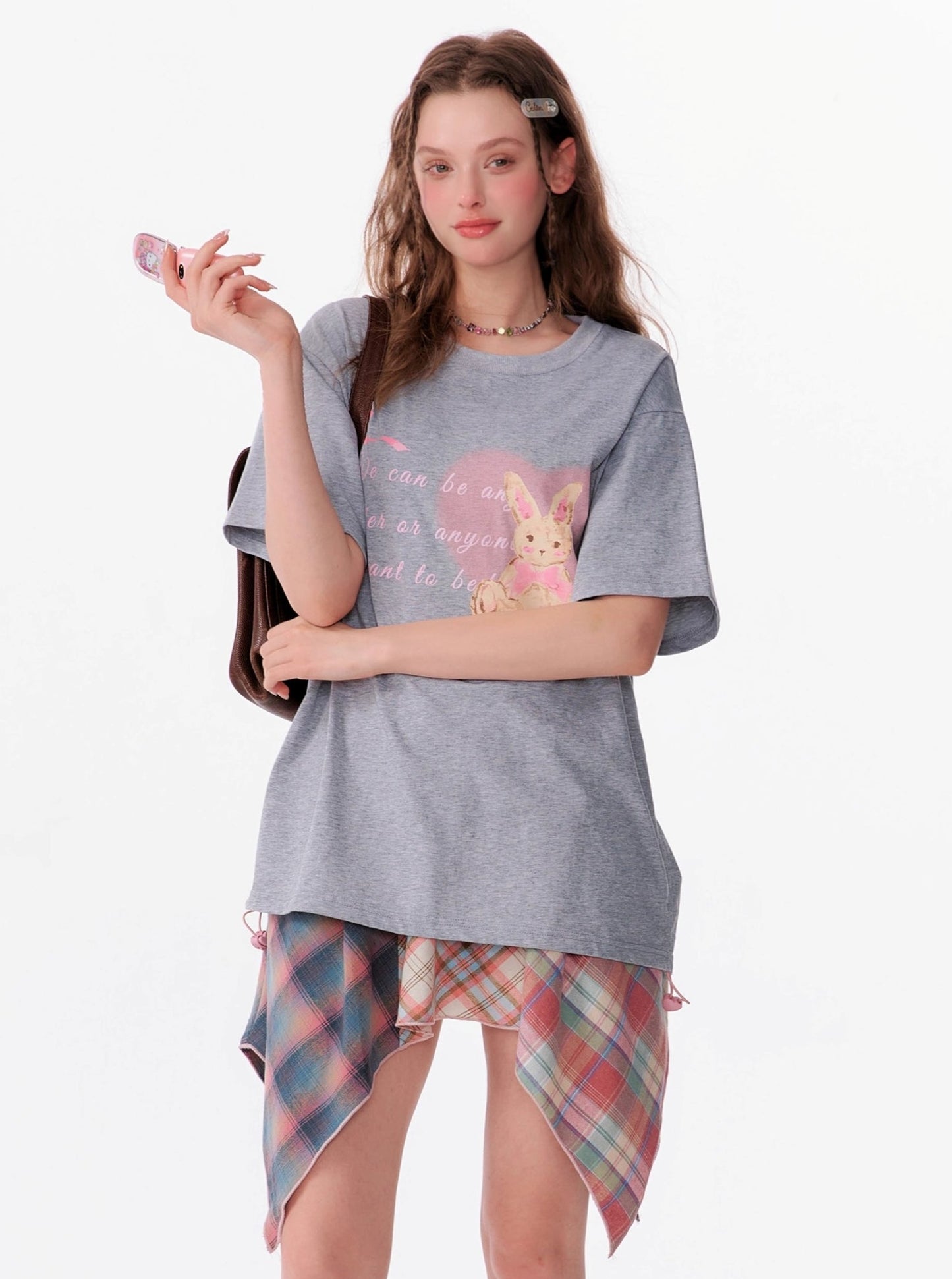 Drawstring Bunny Print T-Shirt