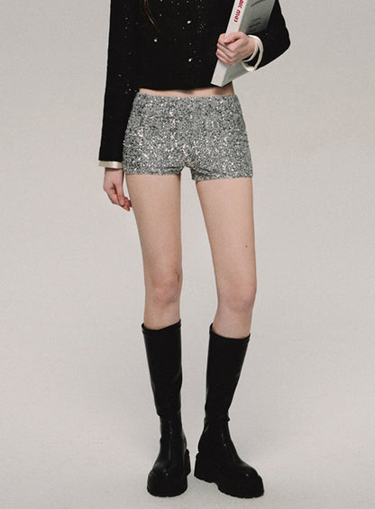 Galaxy Silber Pailletten Shorts Hose