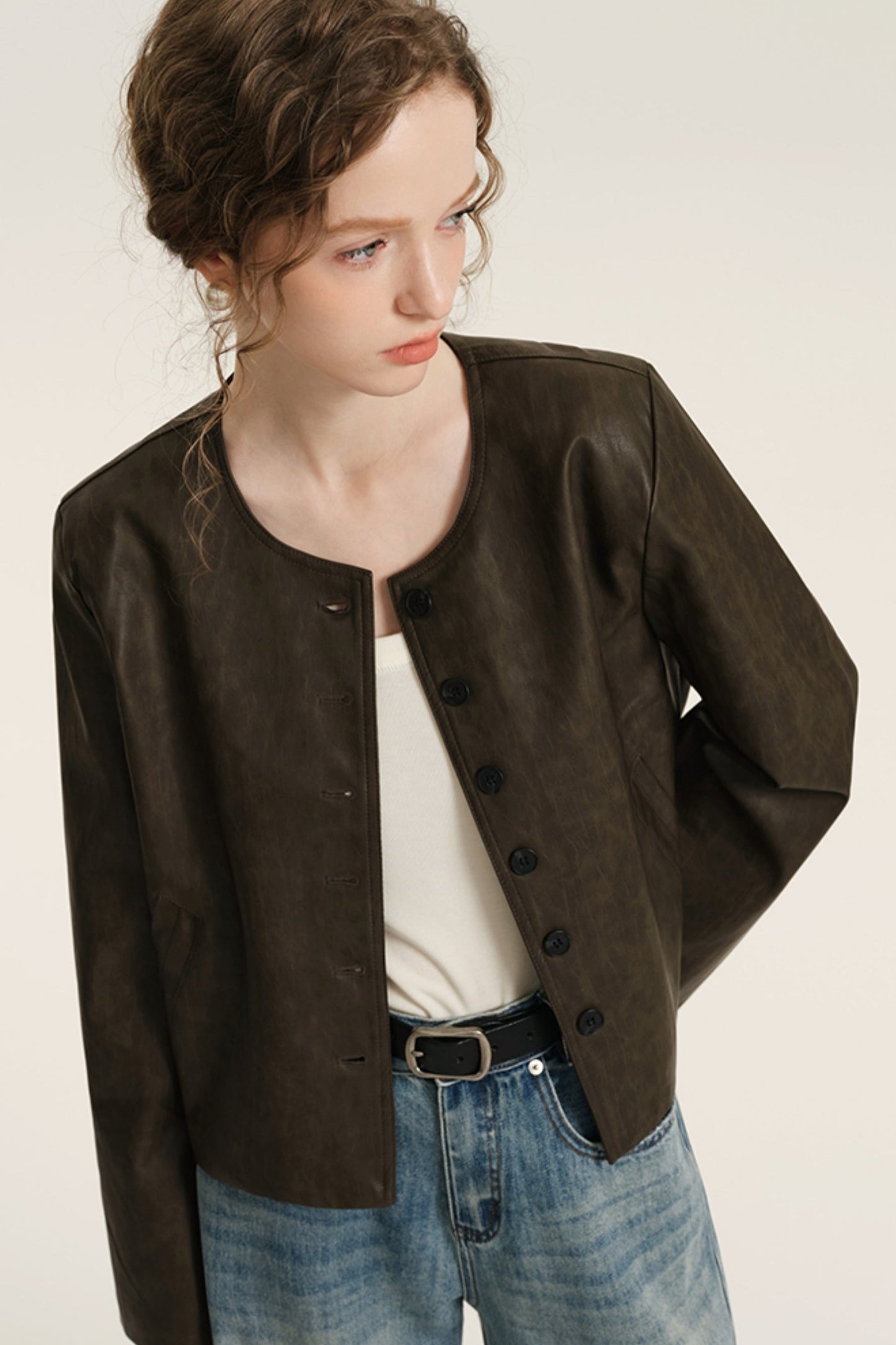 Short Retro PU Leather Jacket