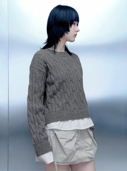 Fake Two Cable Knit Sweater