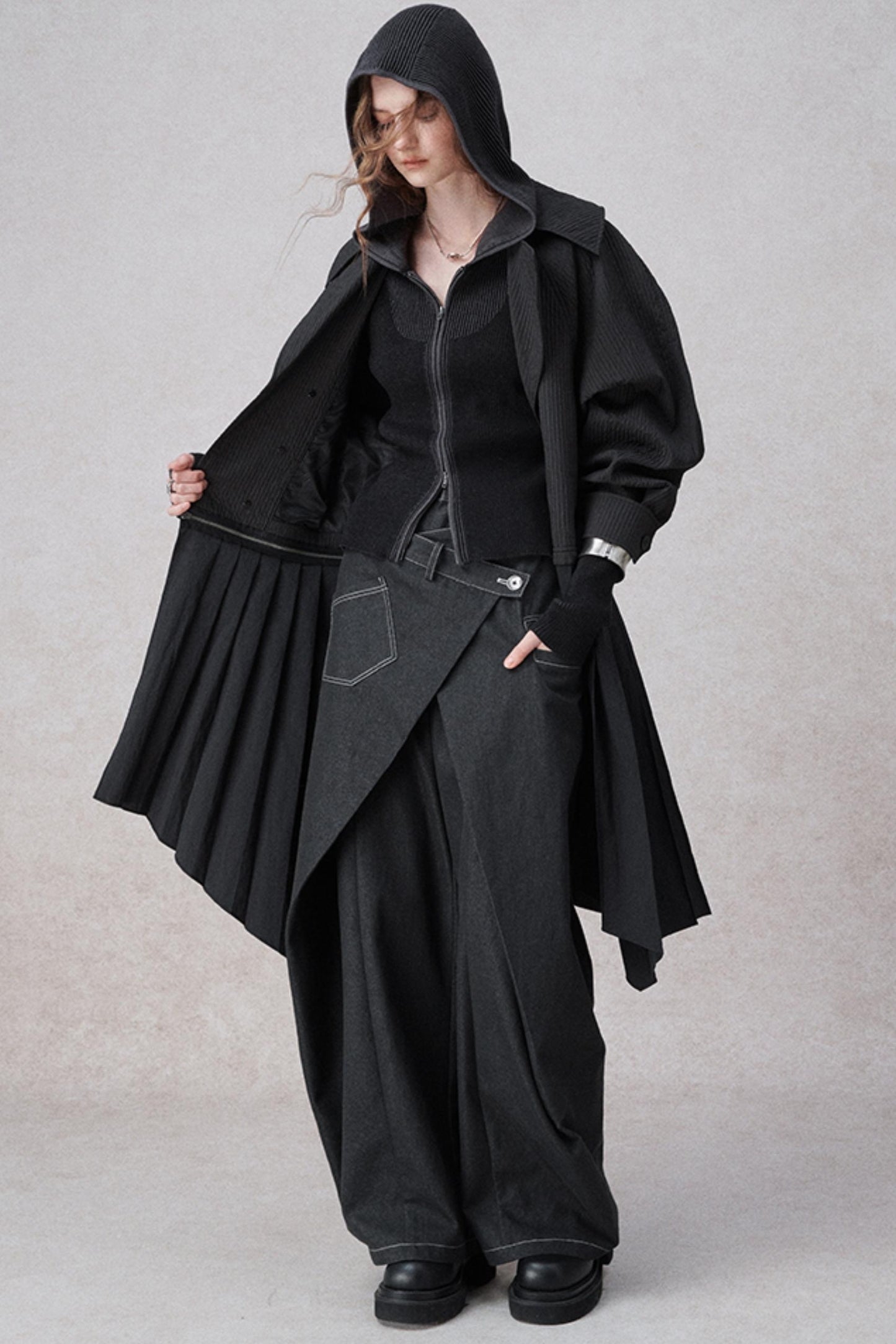 니트 후드 카디건 