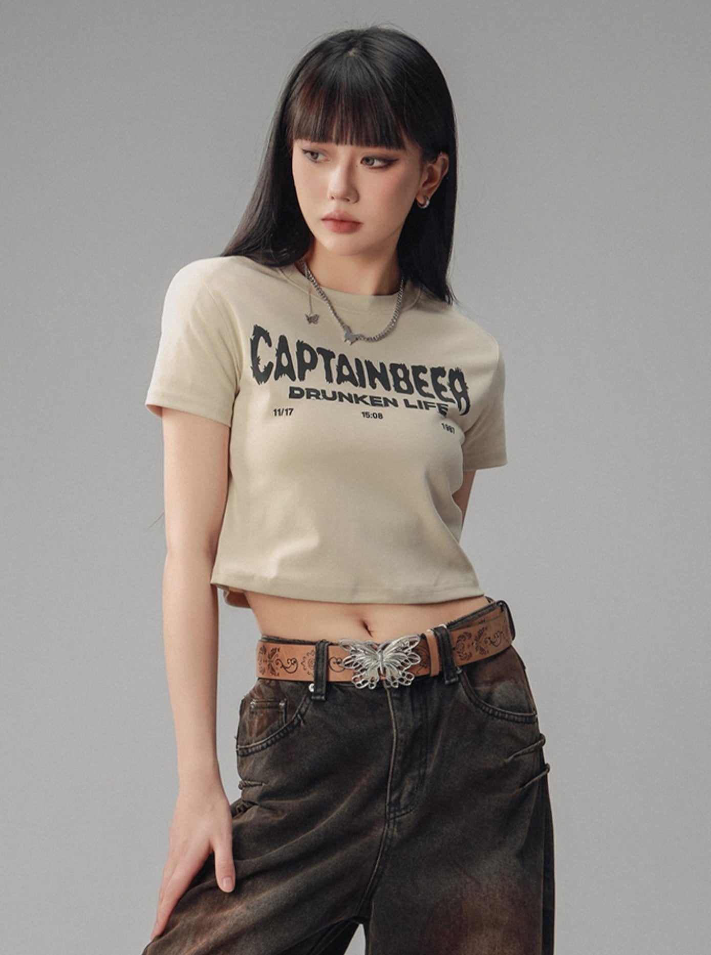 Waist Cropped Crew Neck T-Shirt