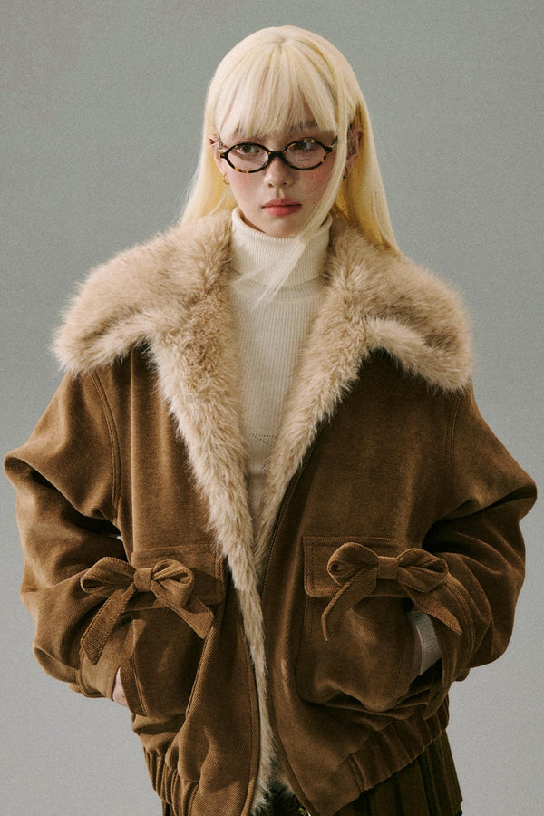 Chenille-Fellkragenjacke 