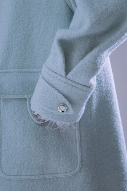 Blue Waxy Wool Long Coat