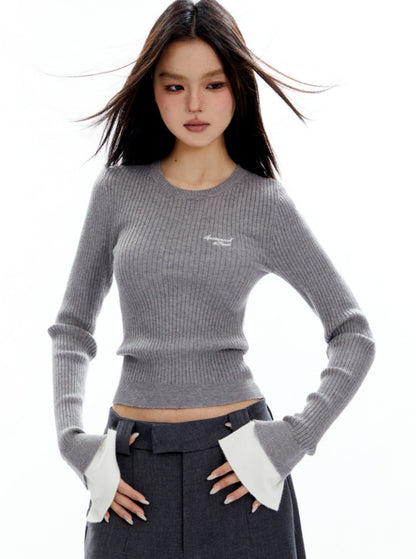 Cropped Panel Contrast Knit Base Layer Tops