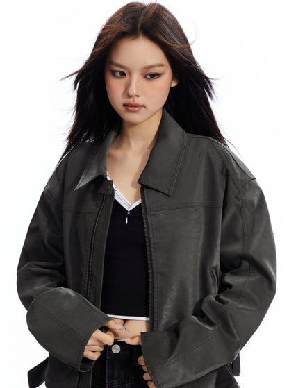 PU Leather Zipper Jacket