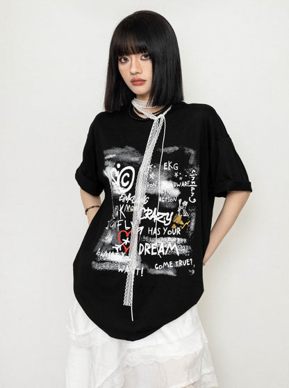 Graffiti Print Short Sleeve Crew T-Shirt