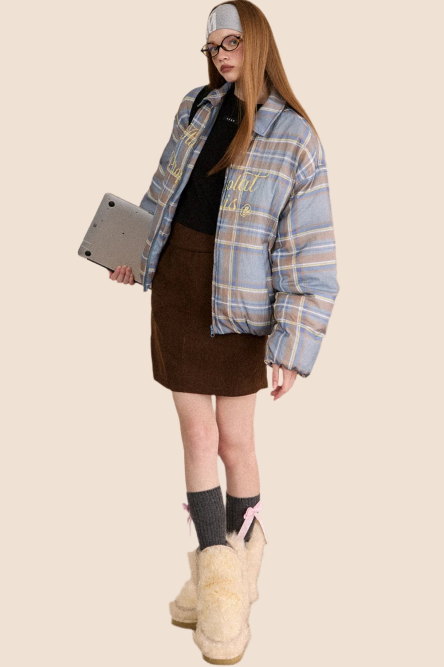 EZEK American Retro Original Check Small Man Short White Duck Down Down Jacket Women's Winter Loose and Thin Jacket