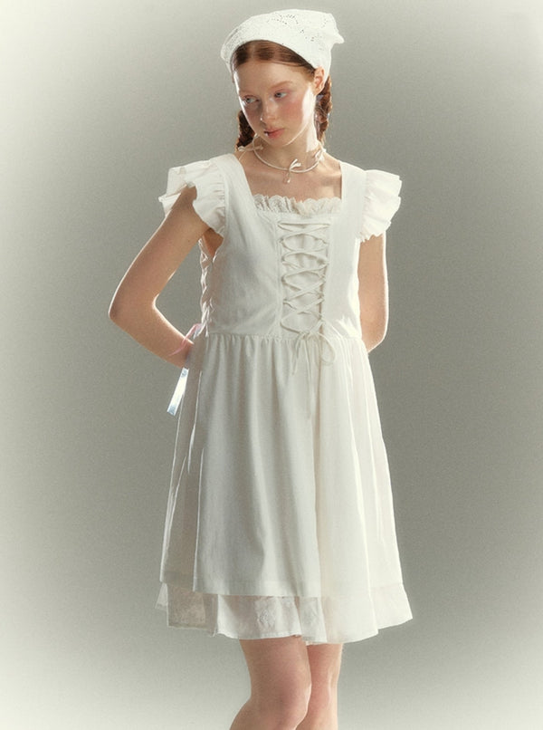 White French Small Flying Sleeve Dress