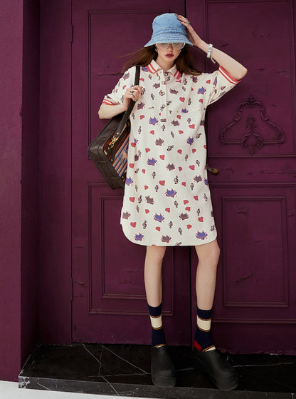 Polo Neck Print T-Shirt Dress