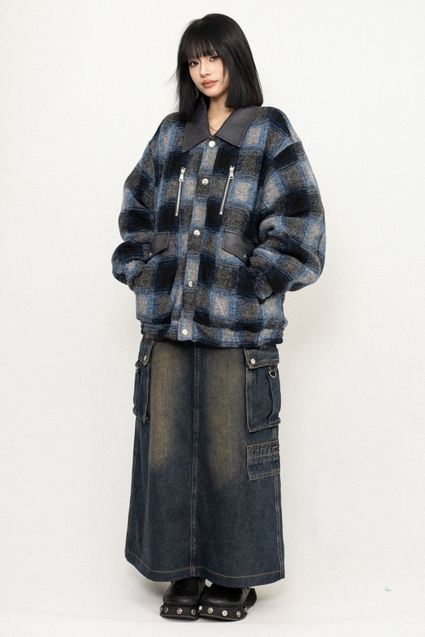 Winter Cotton Blue Plaid Jacket