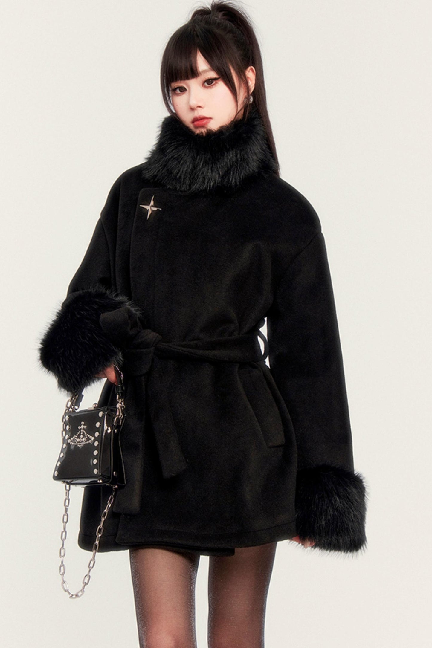 Obsidian Eco-Fur Cropped Coat