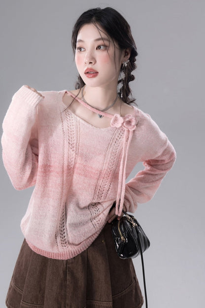 Gradient Blush V-Neck Pullover Knit Top