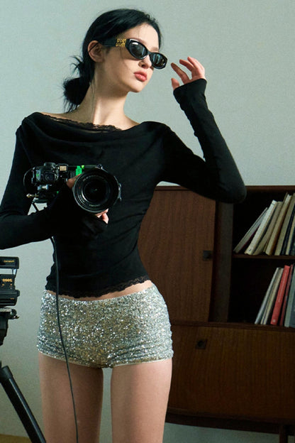 Cut-Out Lace Slimming Knit Top