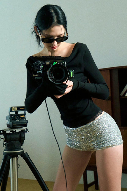 Cut-Out Lace Slimming Knit Top