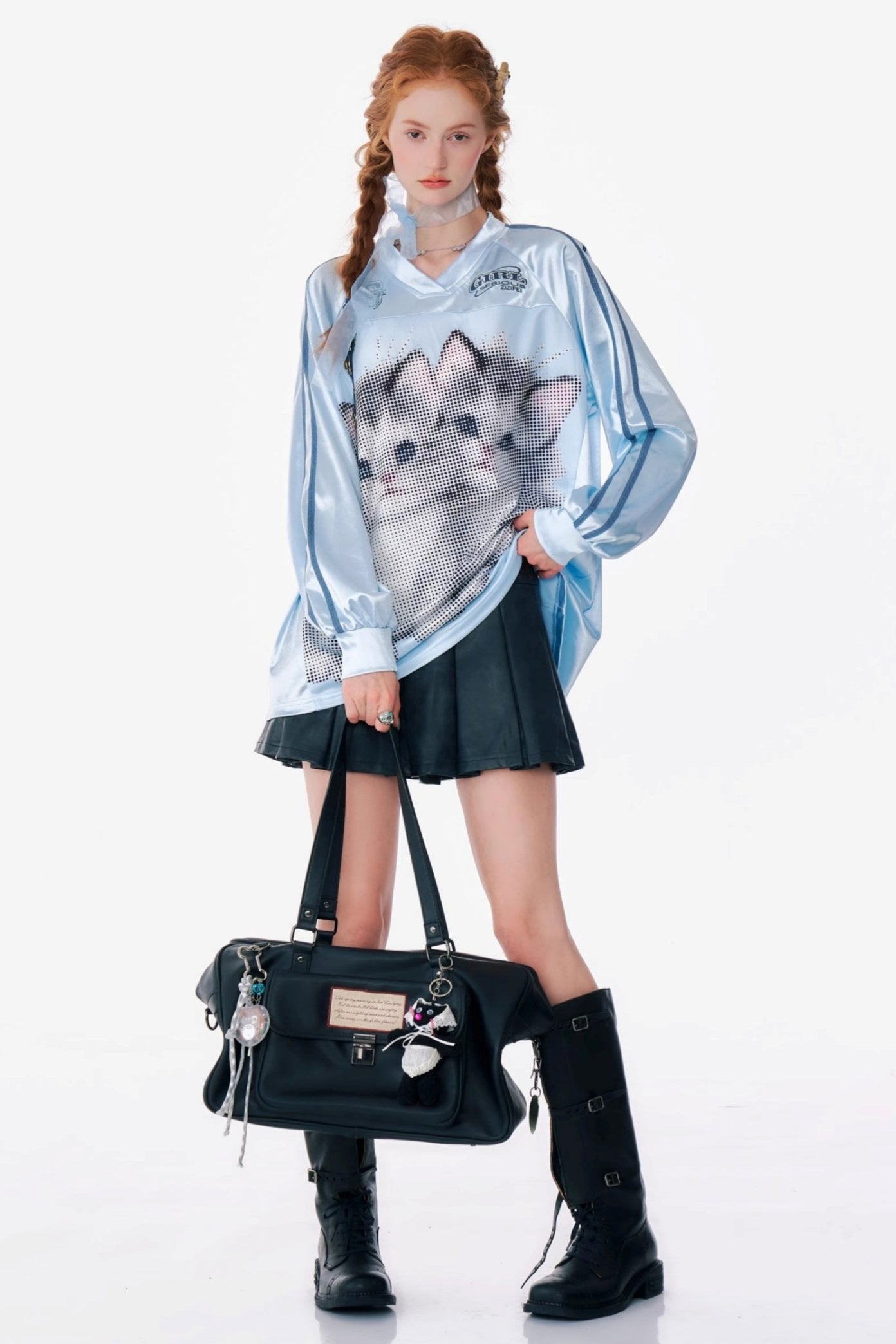 Retro Cat Print Sports Sweatshirt