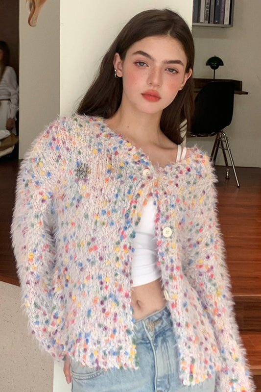 LKONE Shanhai "Rose Flower Sea" Rainbow Soft Glut Sweater Women's Autumn and Winter New Lazy Wind Milk Fufu Top