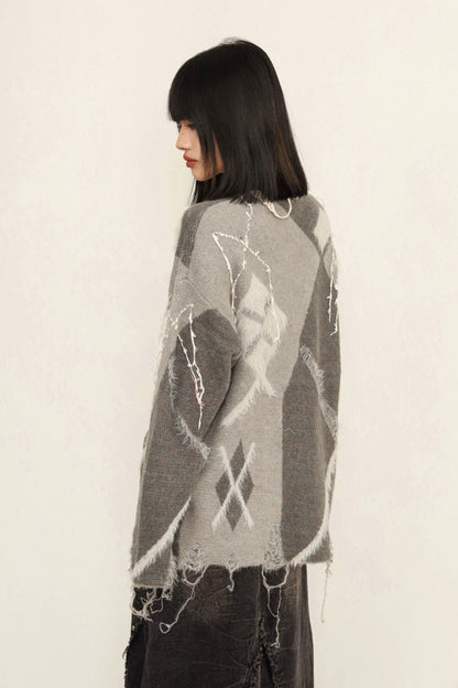 Stitching Design Loose Cardigan Sweater