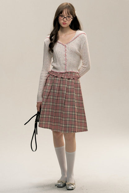 Plaid Diary Pink Lace Pleated Skirt