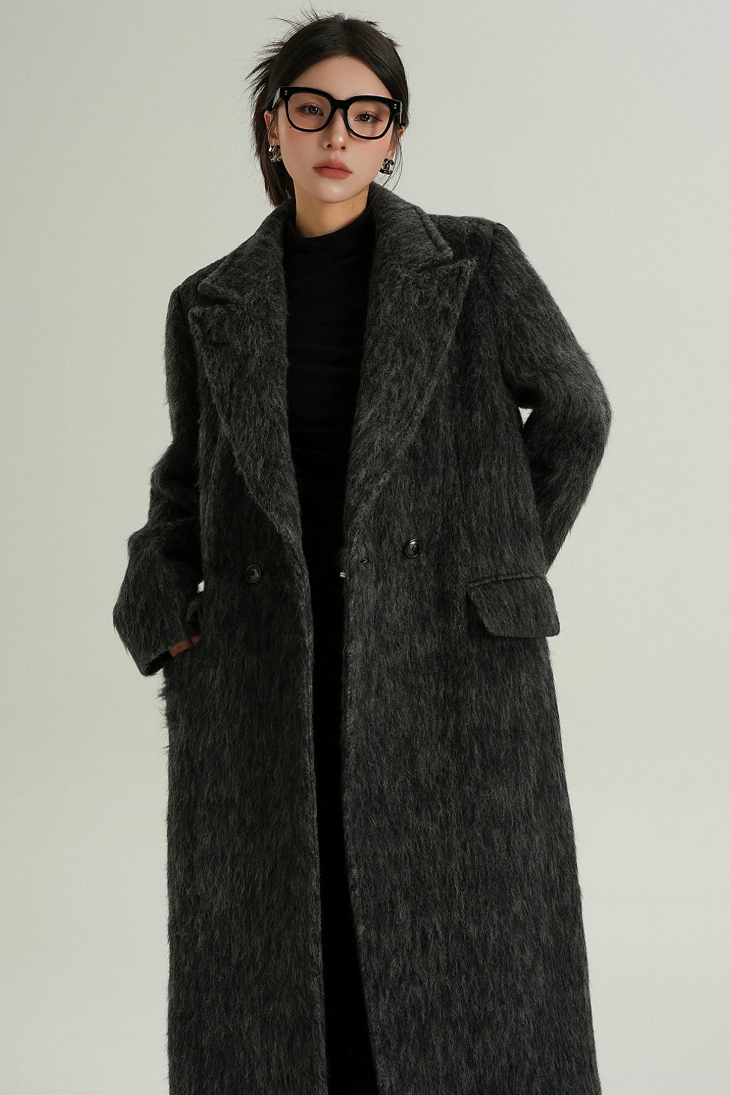 Classic Long Wool Tweed Coat