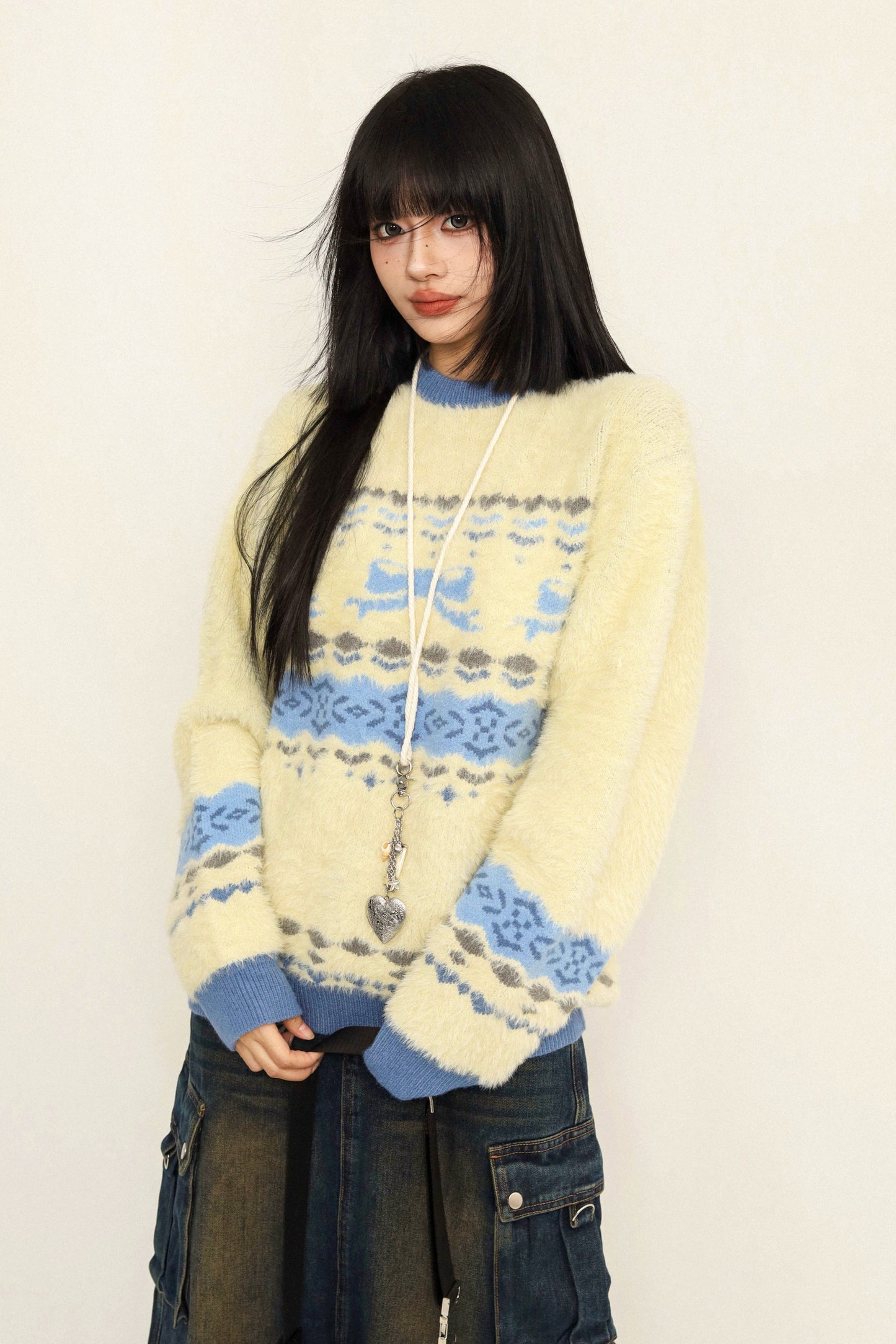 OCTTFLAB Fall/Winter Lazy Contrasting Loose Sweater Women's Fall/Winter 2024 New Pullover Atmospheric Knitwear