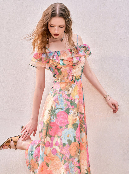 Shoulder Floral Slip Dress