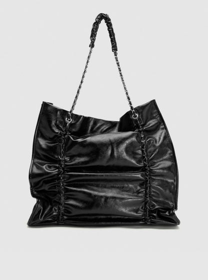 Oil Wax Skin Pleated Shoulder Bag