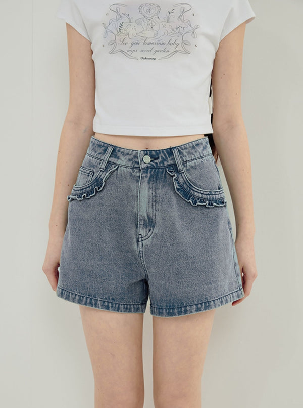 Lace Denim Shorts Pants
