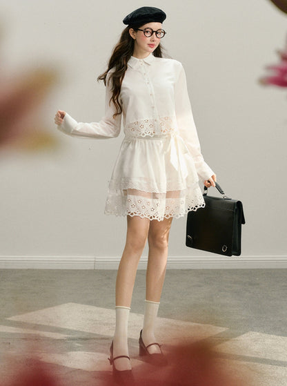 MIU Lace Skirt Shirt Set