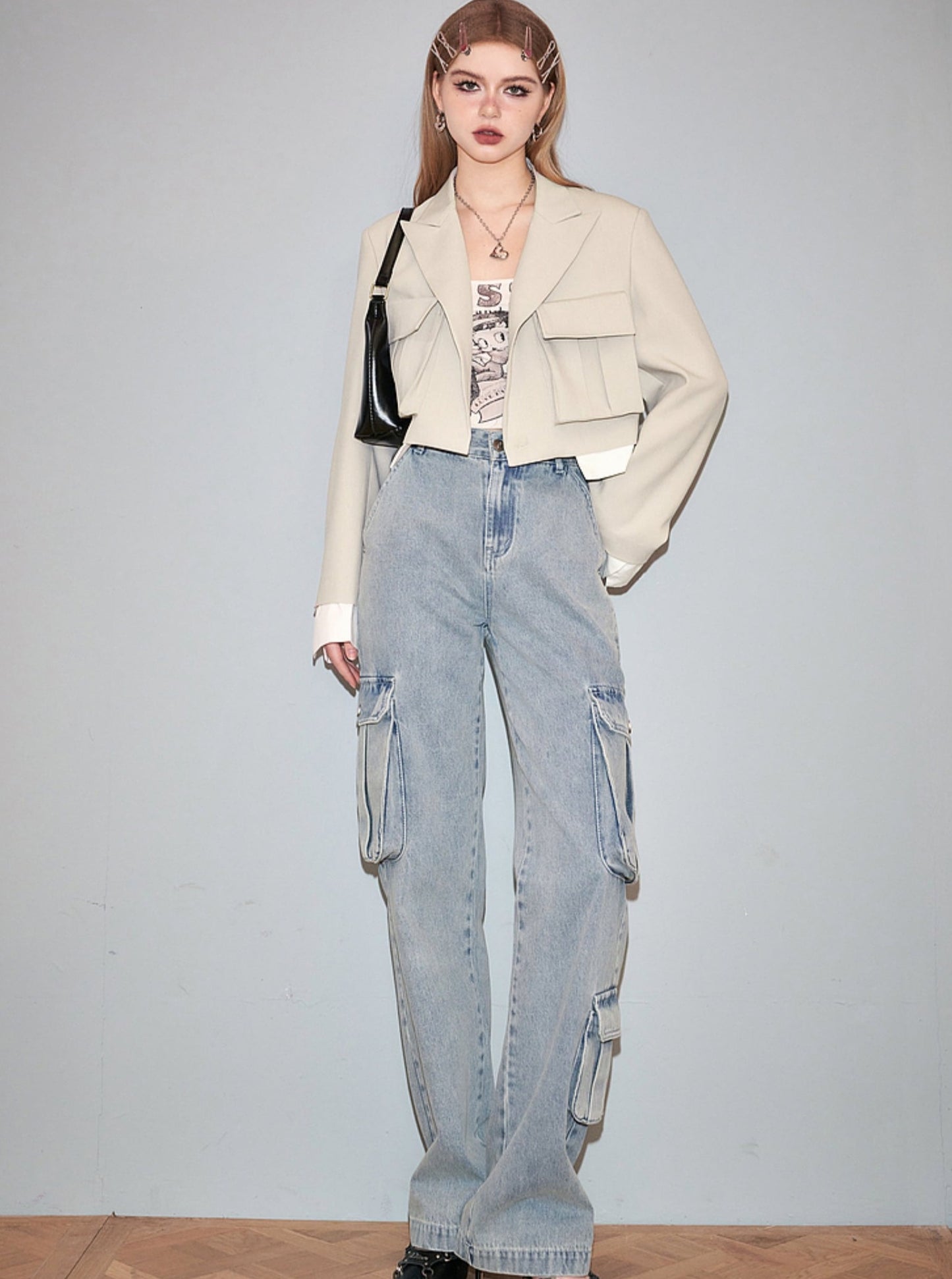 Relaxed Fit Cargo Denim Pants