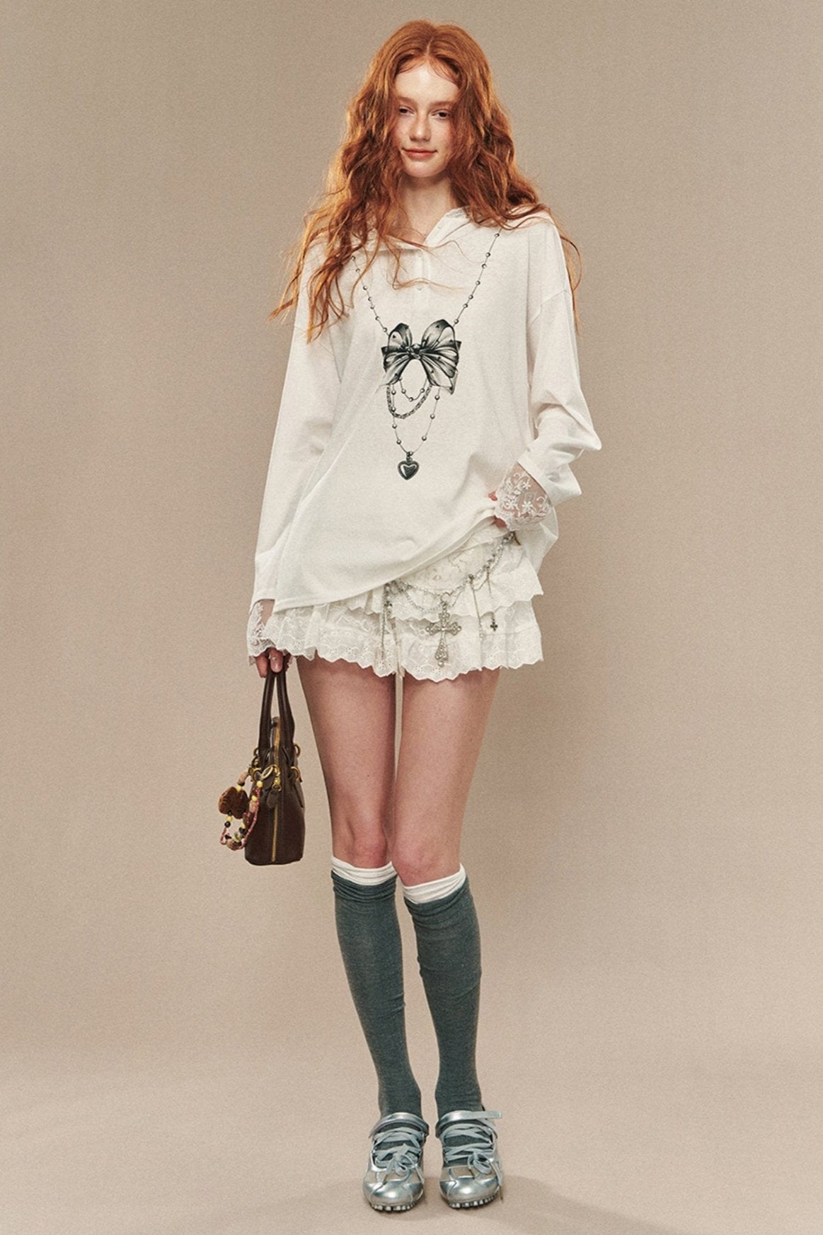 Lace Spliced Hooded Sweatshirt