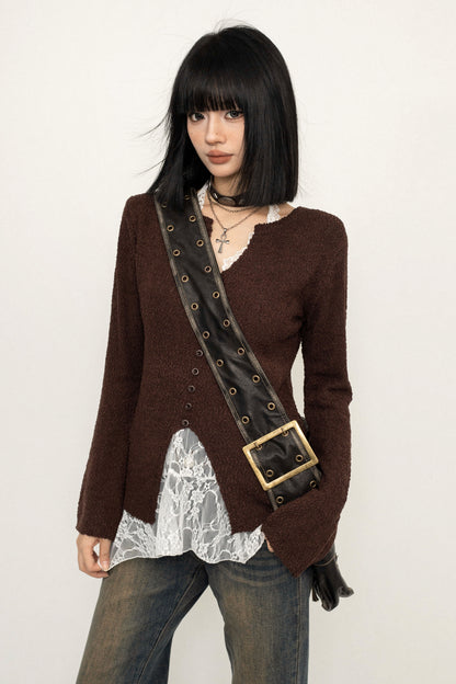 Versatile Coffee Wool Knit Sweater