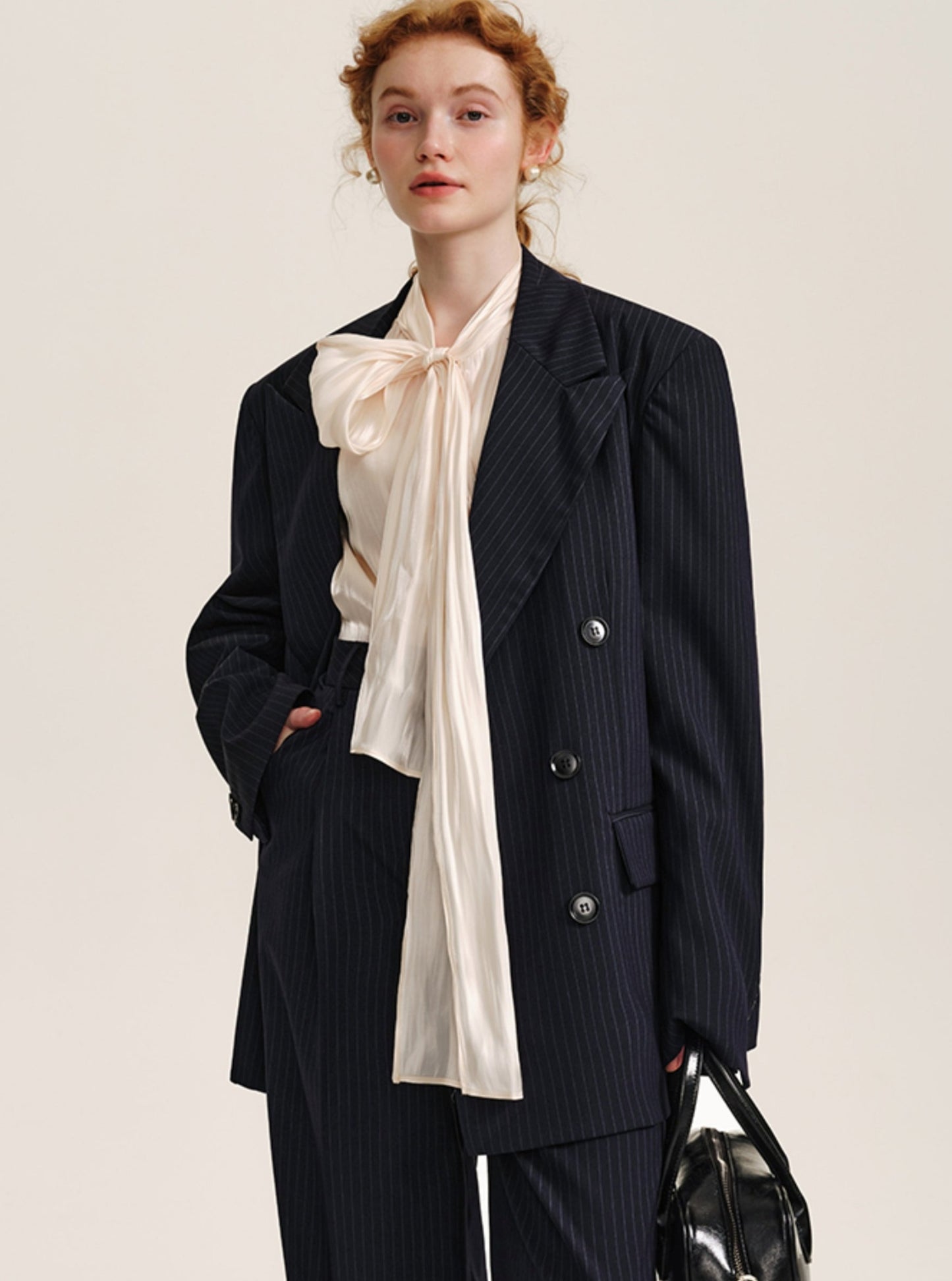 7.26 New 85% off premium drape stripe suit suit wide shoulder blazer high-waisted mop trousers