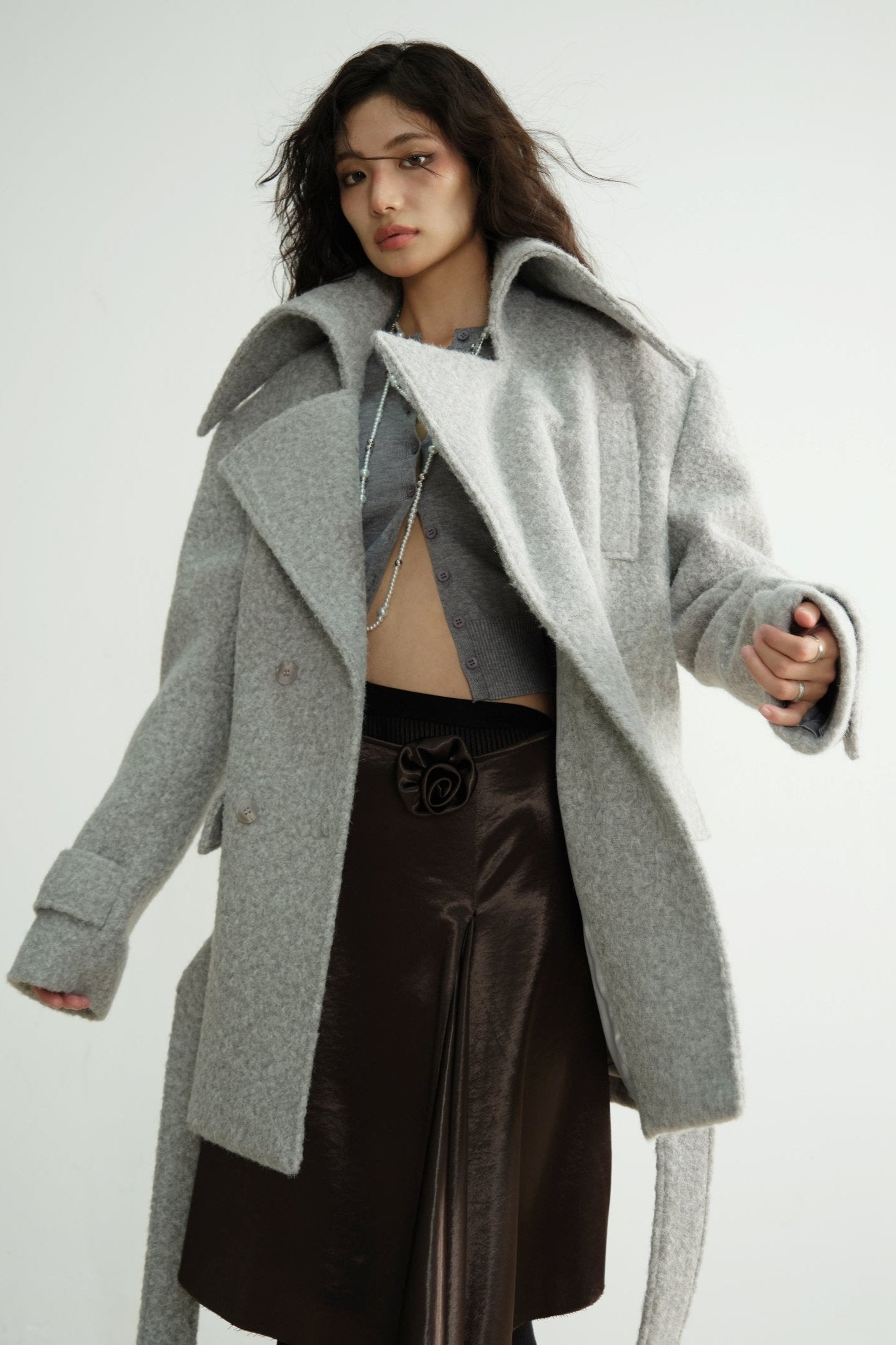 Light Gray Wool Stand-Collar Coat